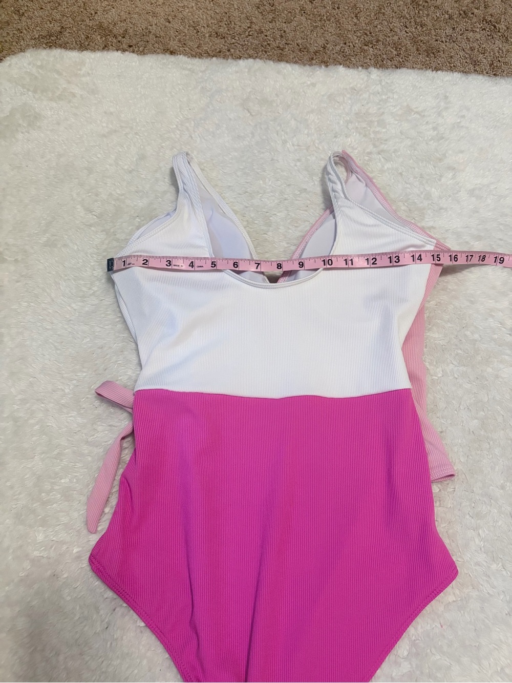 Pink & White large Colorblock Ribbed Wrap One-Piece Swimsuit - Picture 4 of 6